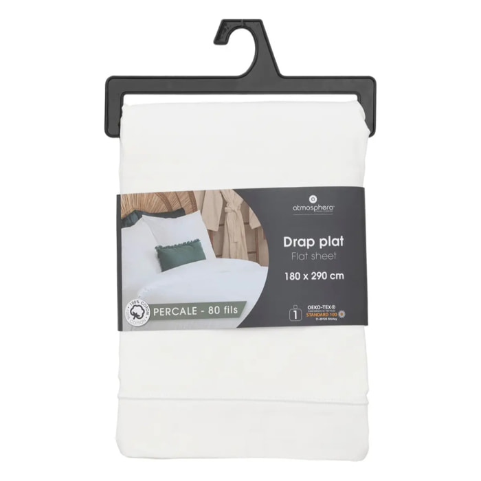 Drap plat "Landiha" percale blanc 180x290cm
