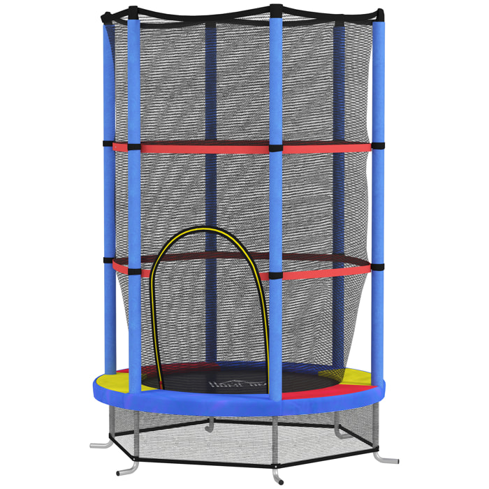 Trampoline enfant Ø140 cm max. 45 Kg - filet sécurité, porte zippée, 6 poteaux rembourrés - multicolore