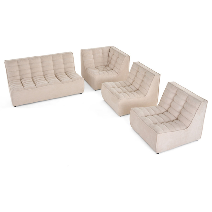 Ellie - canapé modulable d'angle réversible 5 places en velours texturé - Beige
