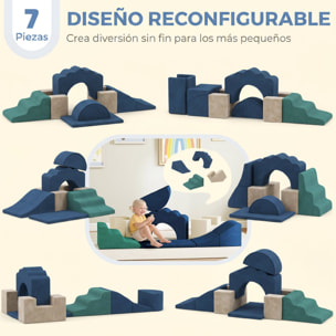Juego de 7 Bloques de Espuma para Niños, Bloques de Psicomotricidad Infantil con Base Antideslizante, Montessori, Set de Escalada Suave Interior para Escalar y Gatear, 6 Meses-3 Años, Azul