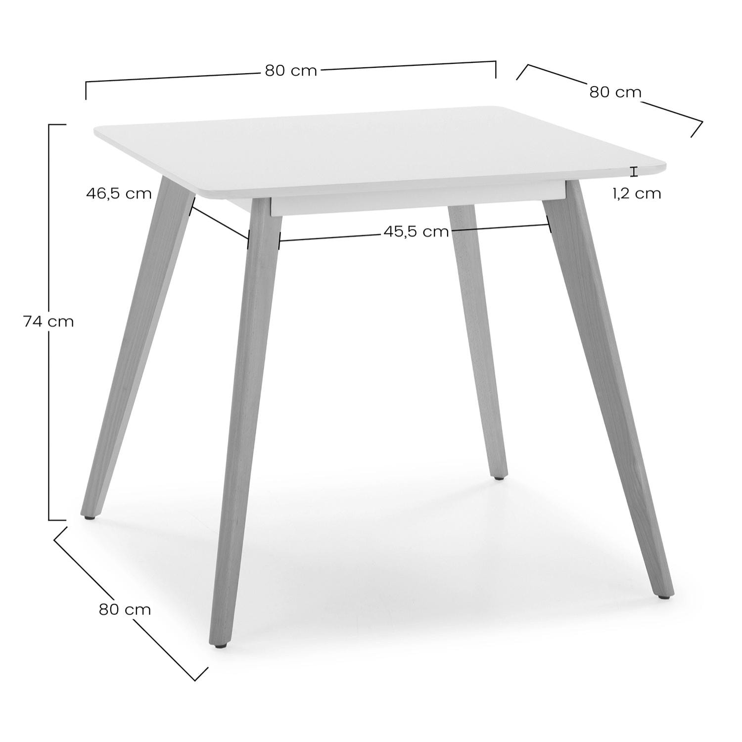 Juego de mesa 80x80 cm y 4 sillas de comedor Jeff