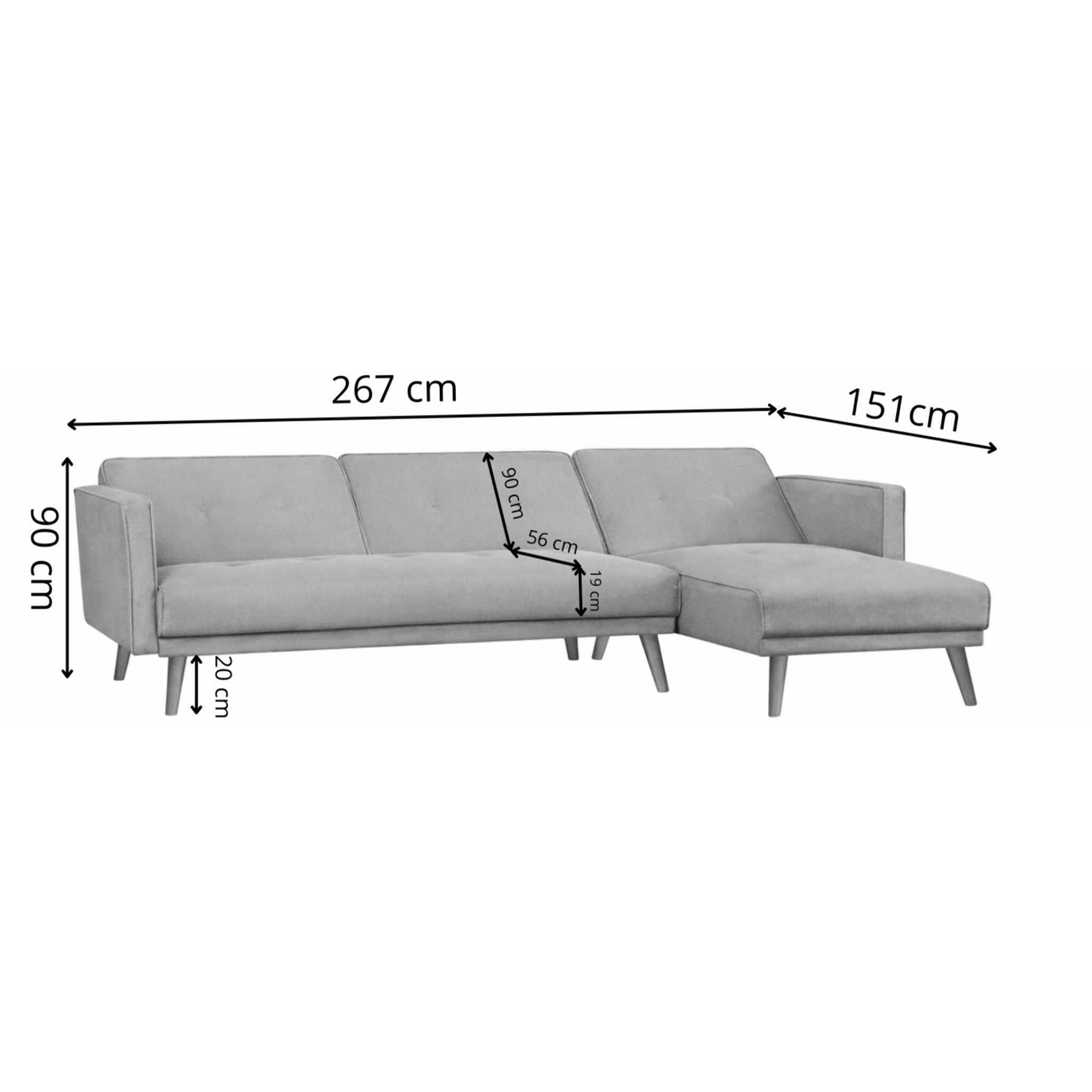 Canapé d'angle réversible et convertible 4 places en tissu gris NICE