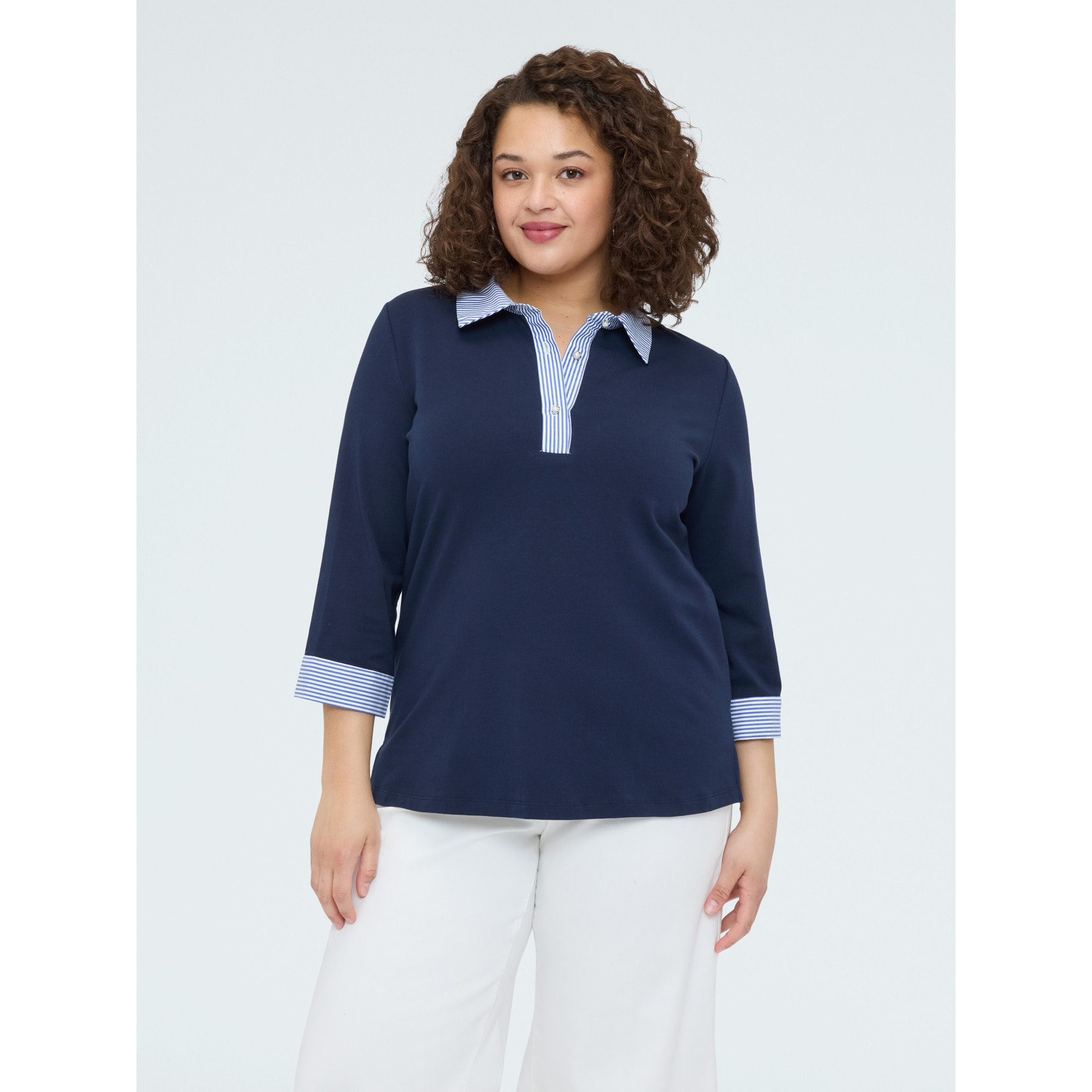 Fiorella Rubino - T-shirt bimaterica con collo polo - Blu