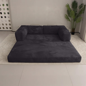 TRENDY - Canapé compressé 3 places modulable en velours côtelé anthracite