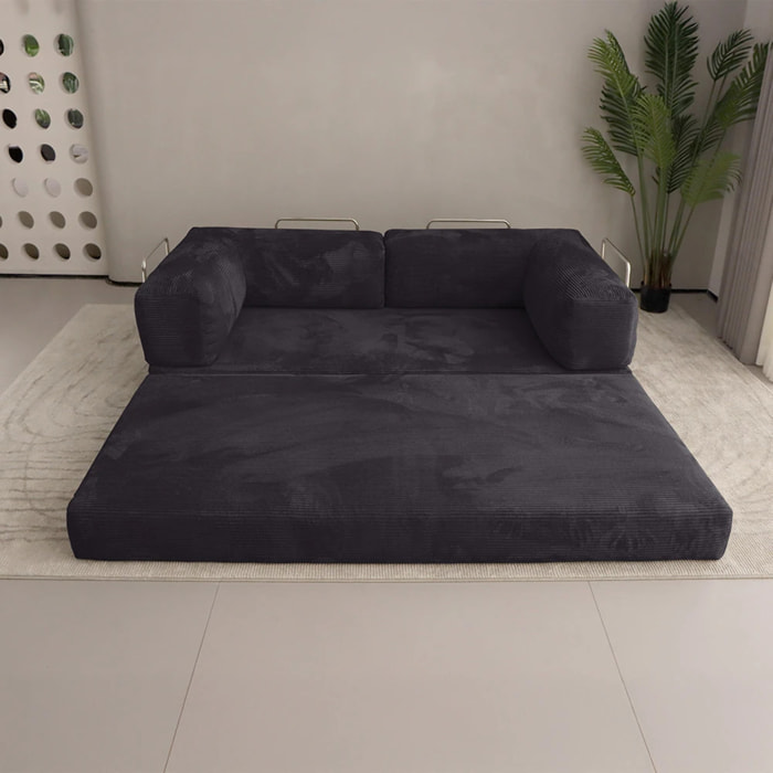 TRENDY - Canapé compressé 3 places modulable en velours côtelé anthracite