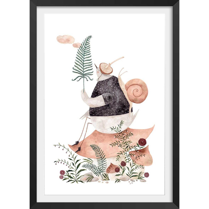 Affiche enfant les trésors de la forêt  Affiche + cadre en bois - Noir