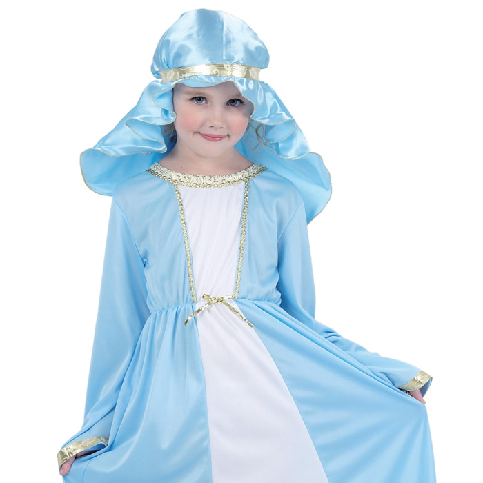 Abito Vergine Maria Costume Bianco Azzurro Bambina