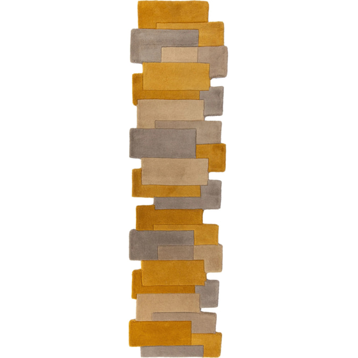 Tapis de couloir graphique en laine COLLAGE Jaune