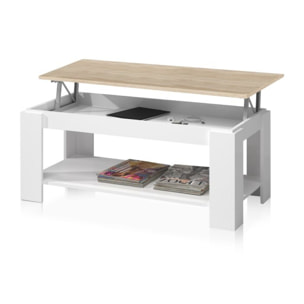 Mesa de centro elevable Ambit Blanco Artik (Blanco Mate) - Roble Canadian