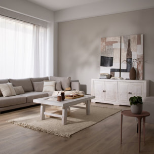 Table basse Oblak -bois massif d'araucaria-couleur blanc shabby 130 x 45 x 80 cm