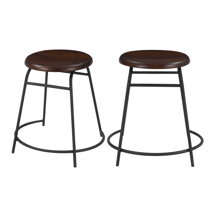 Lot de 2 tabourets en bois foncé - Barney
