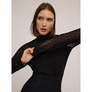 Motivi - T-shirt in tulle con stampa flock - Nero