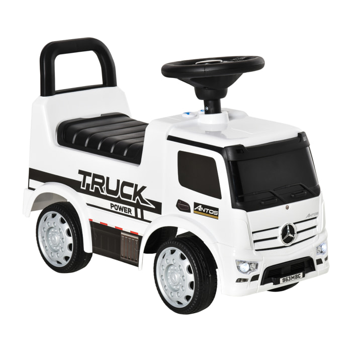 Voiture porteur enfant camion licence Mercedes-Benz Antos 12-36 mois coffre effets lumineux sonores blanc