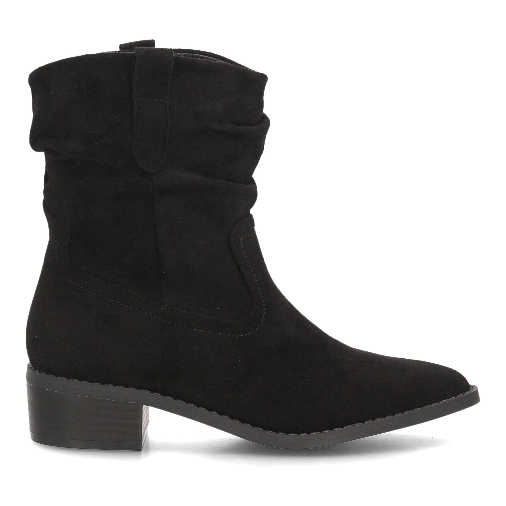 Botines western fruncidos de tacón bajo para mujer