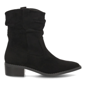 Botines western fruncidos de tacón bajo para mujer