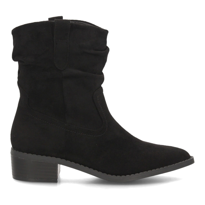 Botines western fruncidos de tacón bajo para mujer