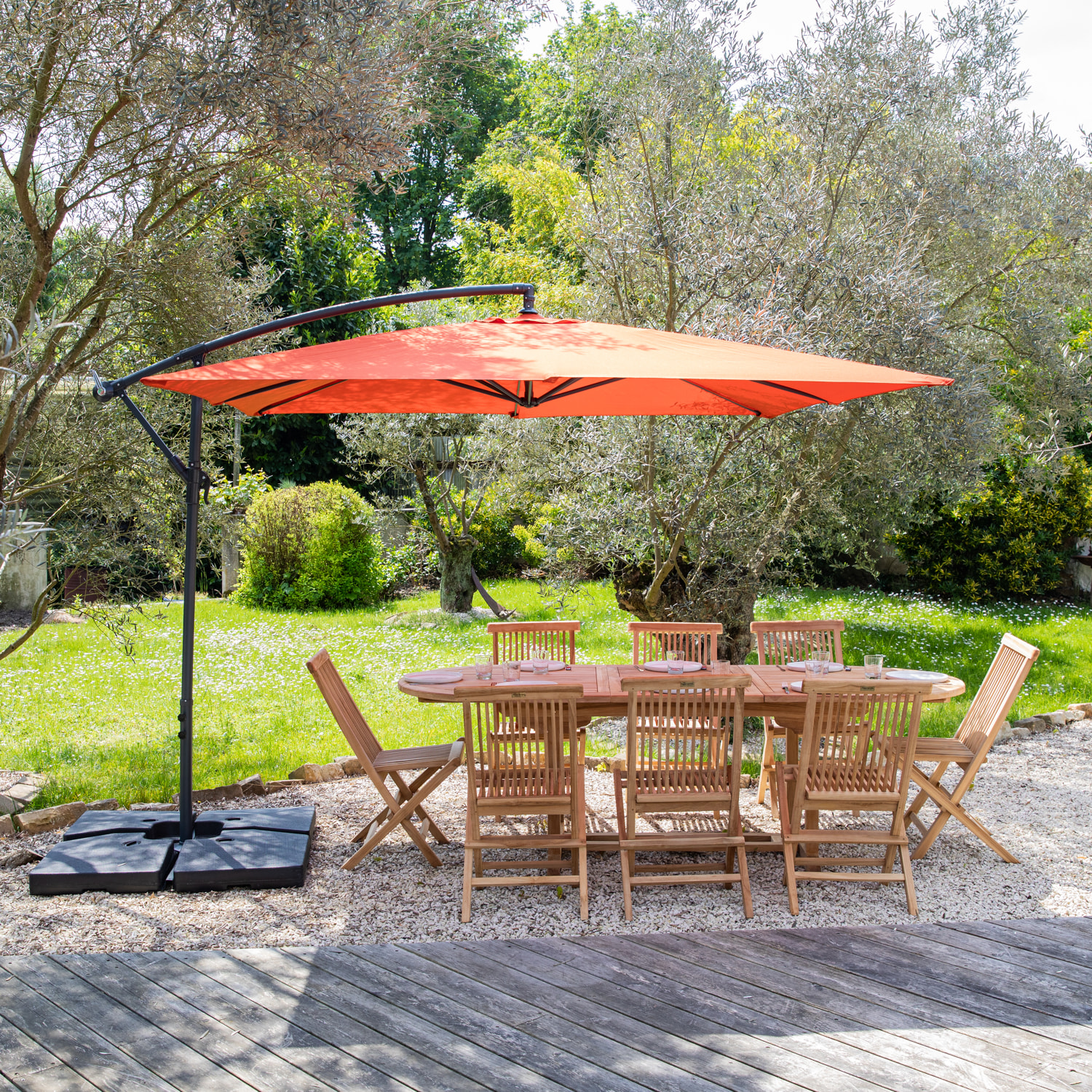 Parasol déporté MOLOKAI carré avec housse - Terracotta