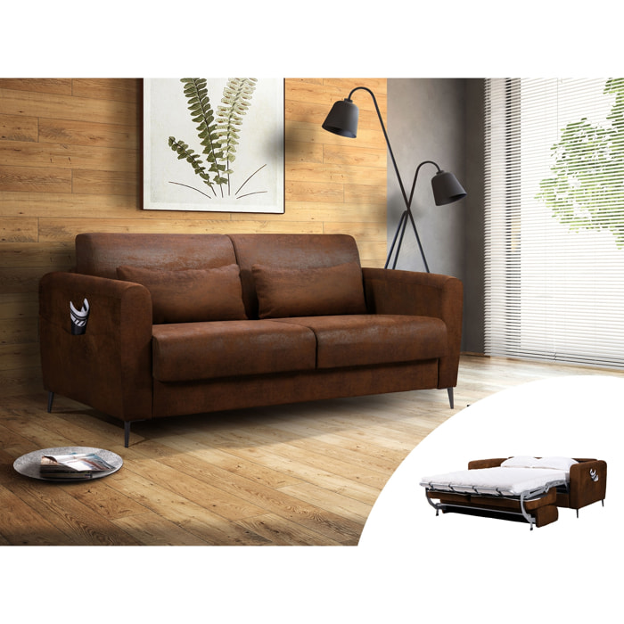 Allan - canapé 3 places convertible - couchage quotidien - matelas 12 cm - en microfibre - Marron