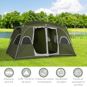 Tienda de Campaña Familiar para 4-8 Personas con 2 Dormitorios Tienda de Camping Grande con 2 Bolsillos y Ventanas con Malla Impermeable 400x275x210 cm Verde