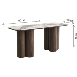 Table repas avec plateau en céramique - 160 cm -  "Zora" - 6 places - Marron