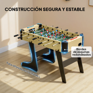 Futbolín para Niños Plegable, Mesa de Futbolín de Madera con 2 Marcadores, 8 Asas, 22 Jugadores, 8 Barras y 2 Bolas, para 2 a 4 Personas, Adultos, Familias, Fiestas, 118x107,5x78 cm, Natural