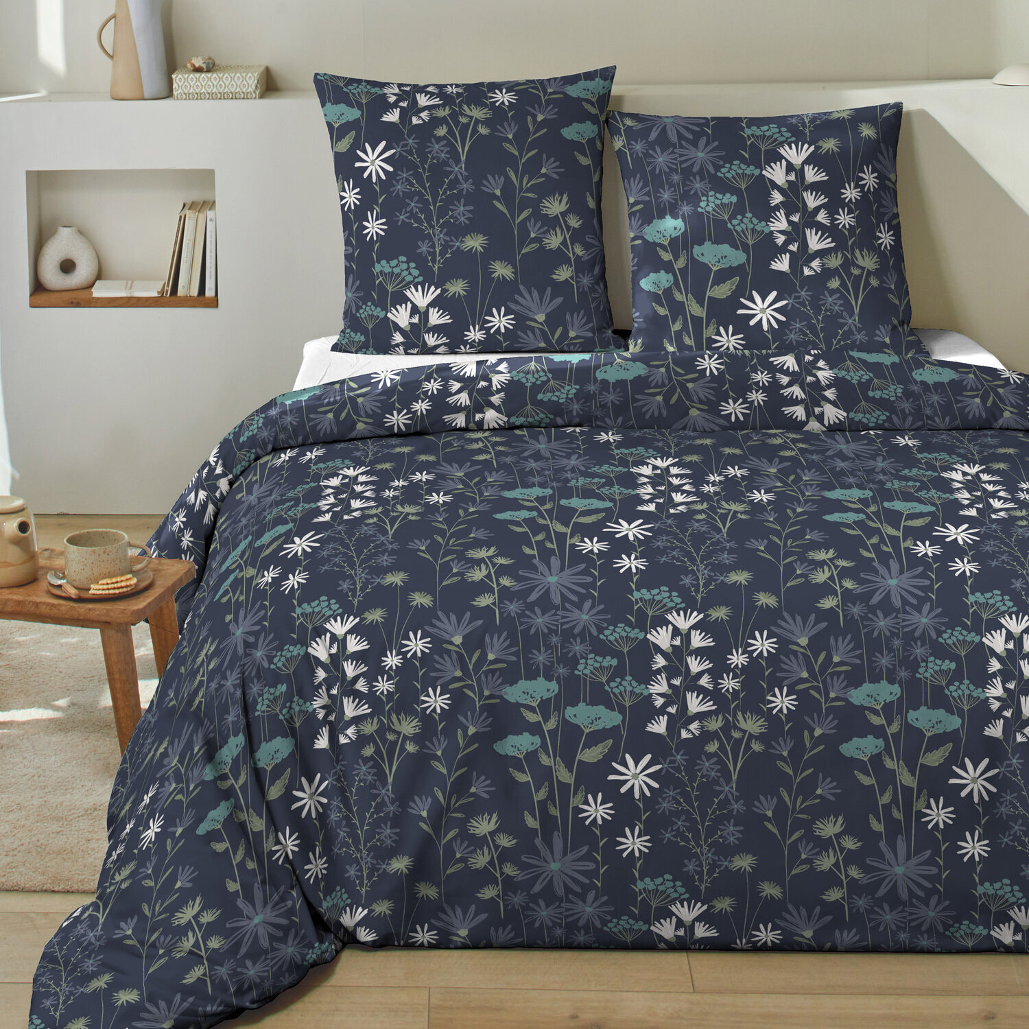 Parure housse de couette 3pcs 100% 100% coton 57 fils_lea marine