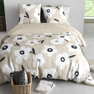 Parure housse de couette imprimé 100% coton - lena - blanc