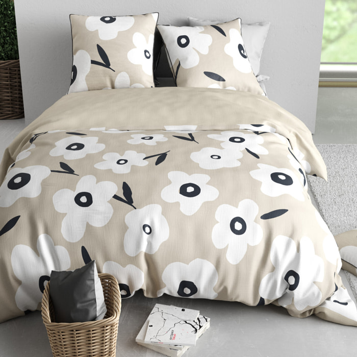 Parure housse de couette imprimé 100% coton - lena - blanc