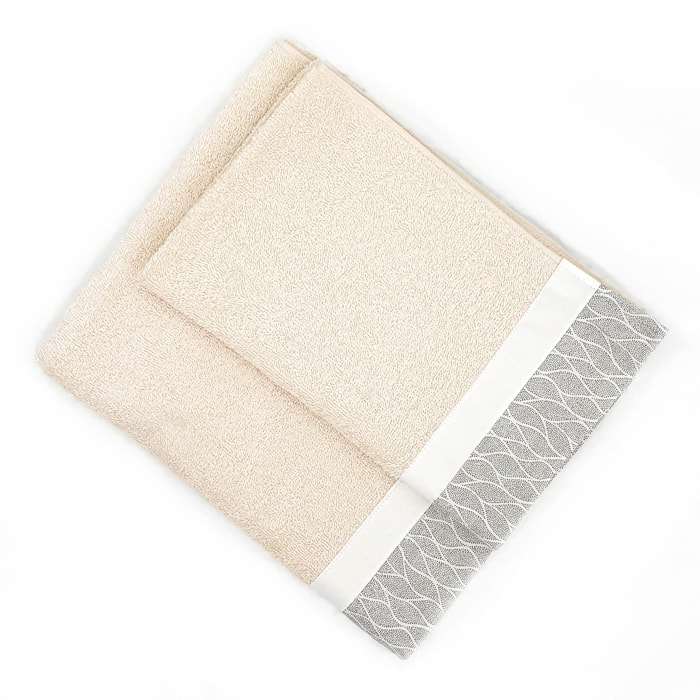 Set Spugna VENTOTENE 2 Pezzi: Viso+Ospite - Panna - 450 gr/m² - Puro Cotone