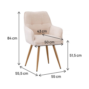 Lot de 2 chaises en velours côtelé  "Mayra" - 60 x 56 x 88 cm - Beige