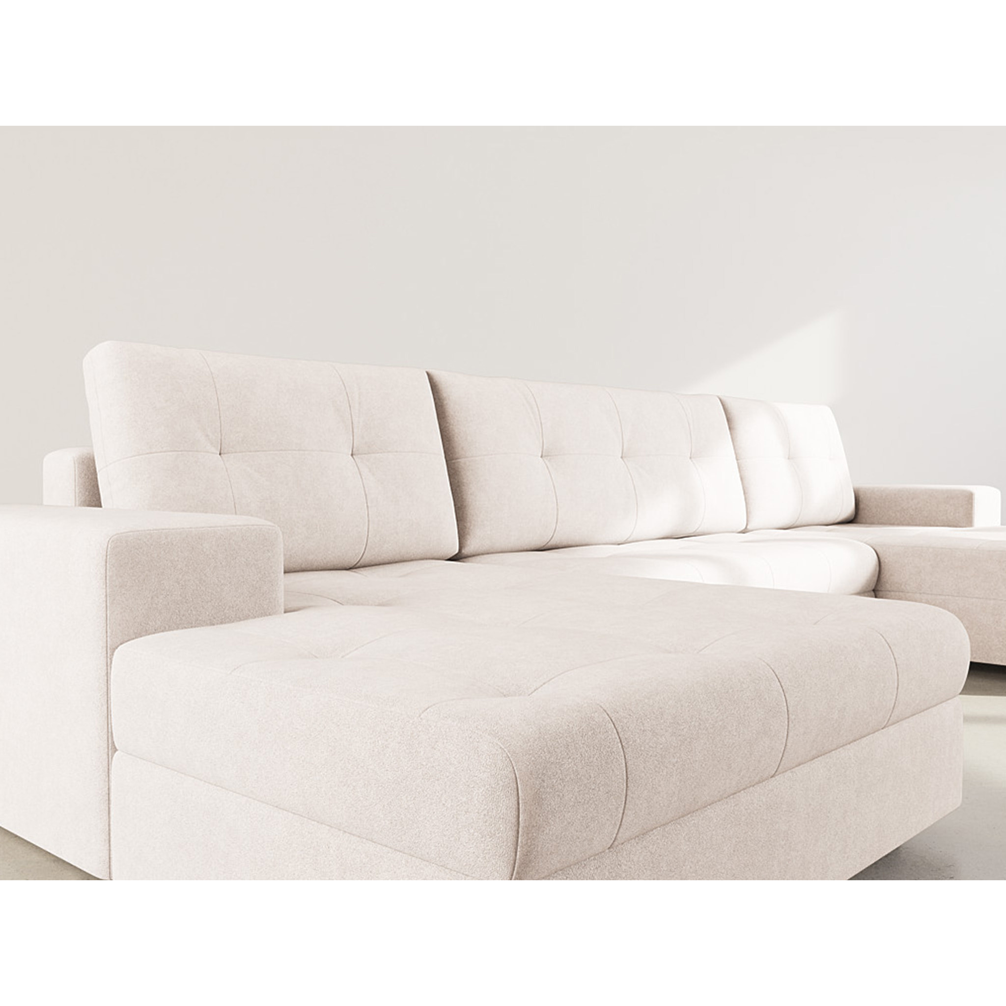 Bastian - canapé panoramique en U 7 places convertible avec coffre en velours texturé - Beige