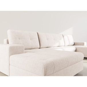 Bastian - canapé panoramique en U 7 places convertible avec coffre en velours texturé - Beige