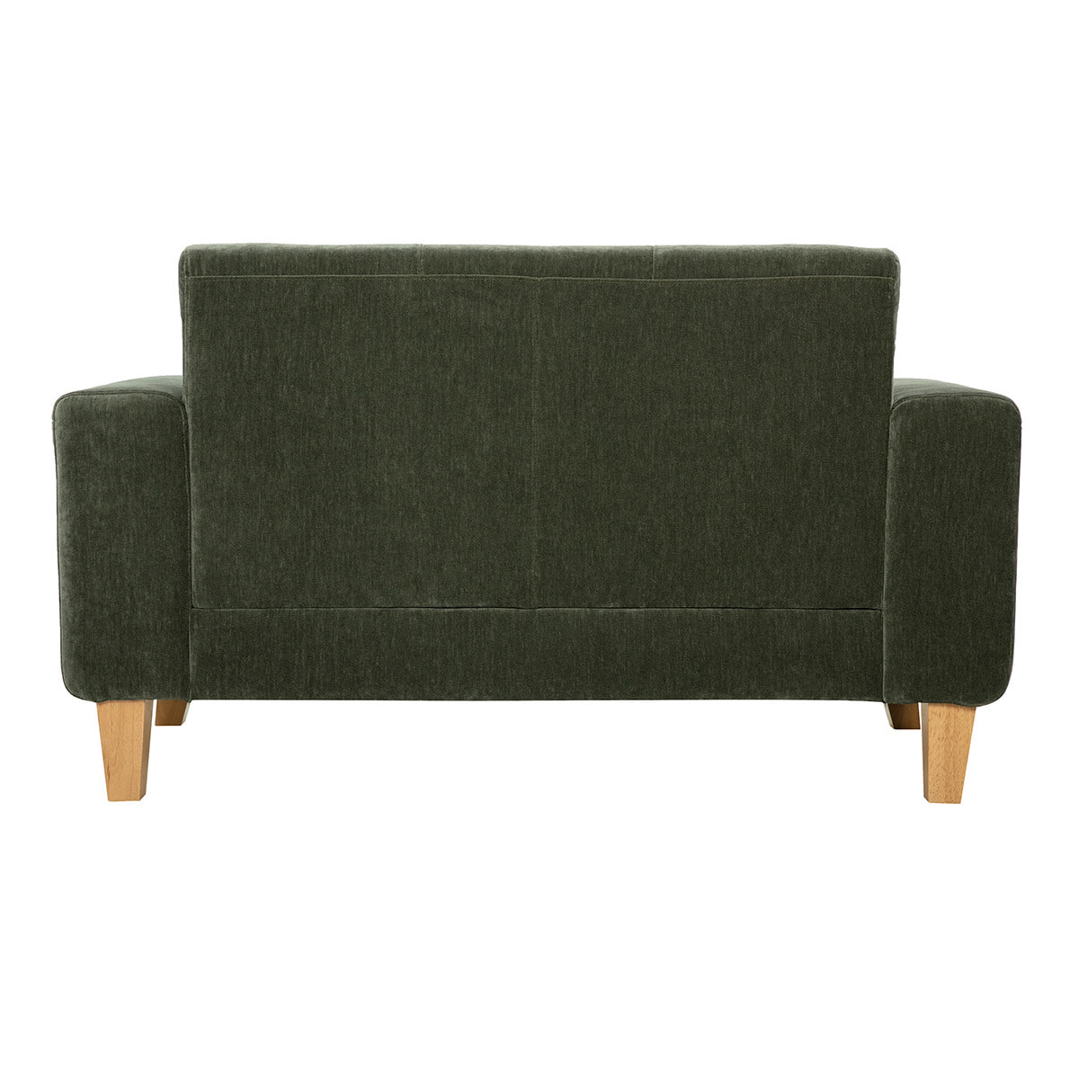 Canapé scandinave 2 places en tissu effet velours vert kaki et bois clair FJORD
