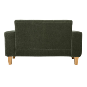 Canapé scandinave 2 places en tissu effet velours vert kaki et bois clair FJORD