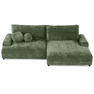Nelly - canapé d'angle droit 4 places convertible avec coffre en velours texturé - Vert sauge