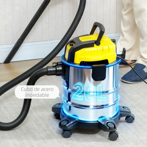 Aspirador en Seco y Húmedo 3 en 1, 1200W, Aspiradora con Función de Soplador, Manguera 2 m, Depósito Inoxidable 20L, Triple Filtro, Boquilla para Suelos y Ranuras, Amarillo