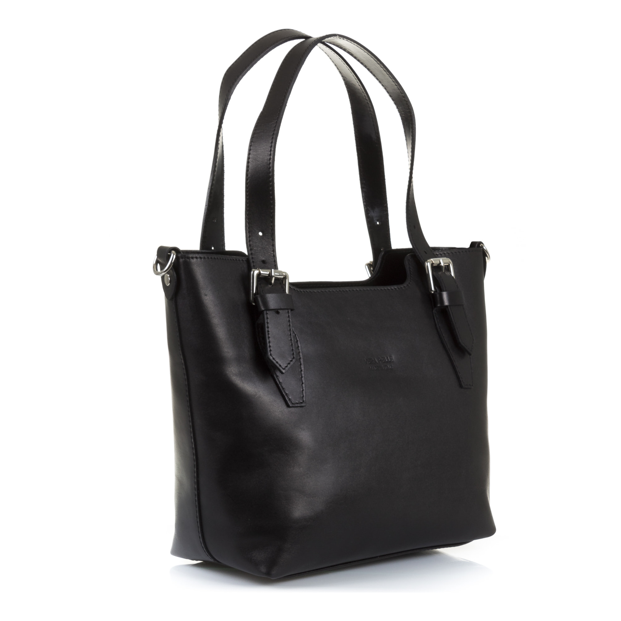 FIRENZE ARTEGIANI Borsa Tote da Donna Arezzo. Vera Pelle Tamponato Made in Italy 37x10x25 Cm. Colore nero