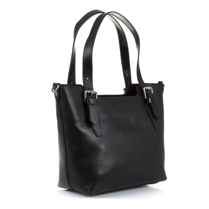 FIRENZE ARTEGIANI Borsa Tote da Donna Arezzo. Vera Pelle Tamponato Made in Italy 37x10x25 Cm. Colore nero