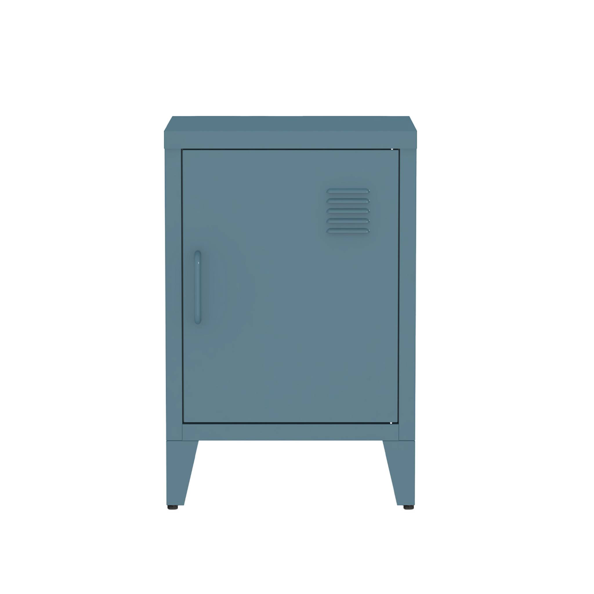 Table de chevet en acier bleu. 1 porte. casier