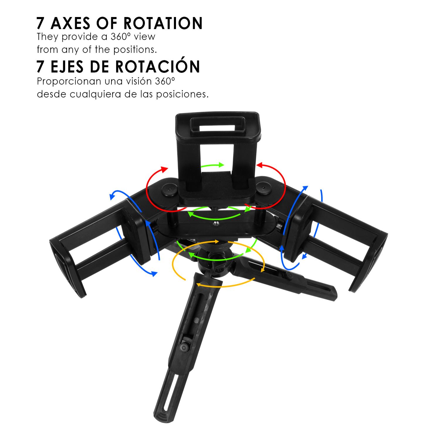 Soporte 3 en 1 regulable, rotación 360 con ajuste de inclinación