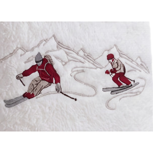 Set Asciugamano Ospite in Spugna 100% Cotone Fantasia Tirolese Natalizia Disegno Ski Bianco