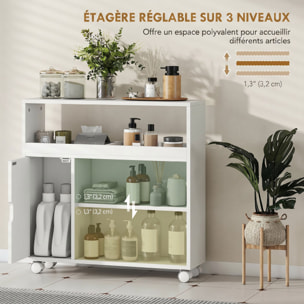 Desserte salle de bain 2 + 1 portes étagère niche 2 compartiments blanc