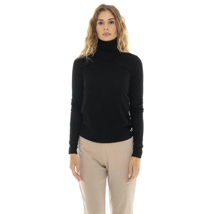 Camiseta de mujer con cuello alto y manga larga acanalada "Pearl"