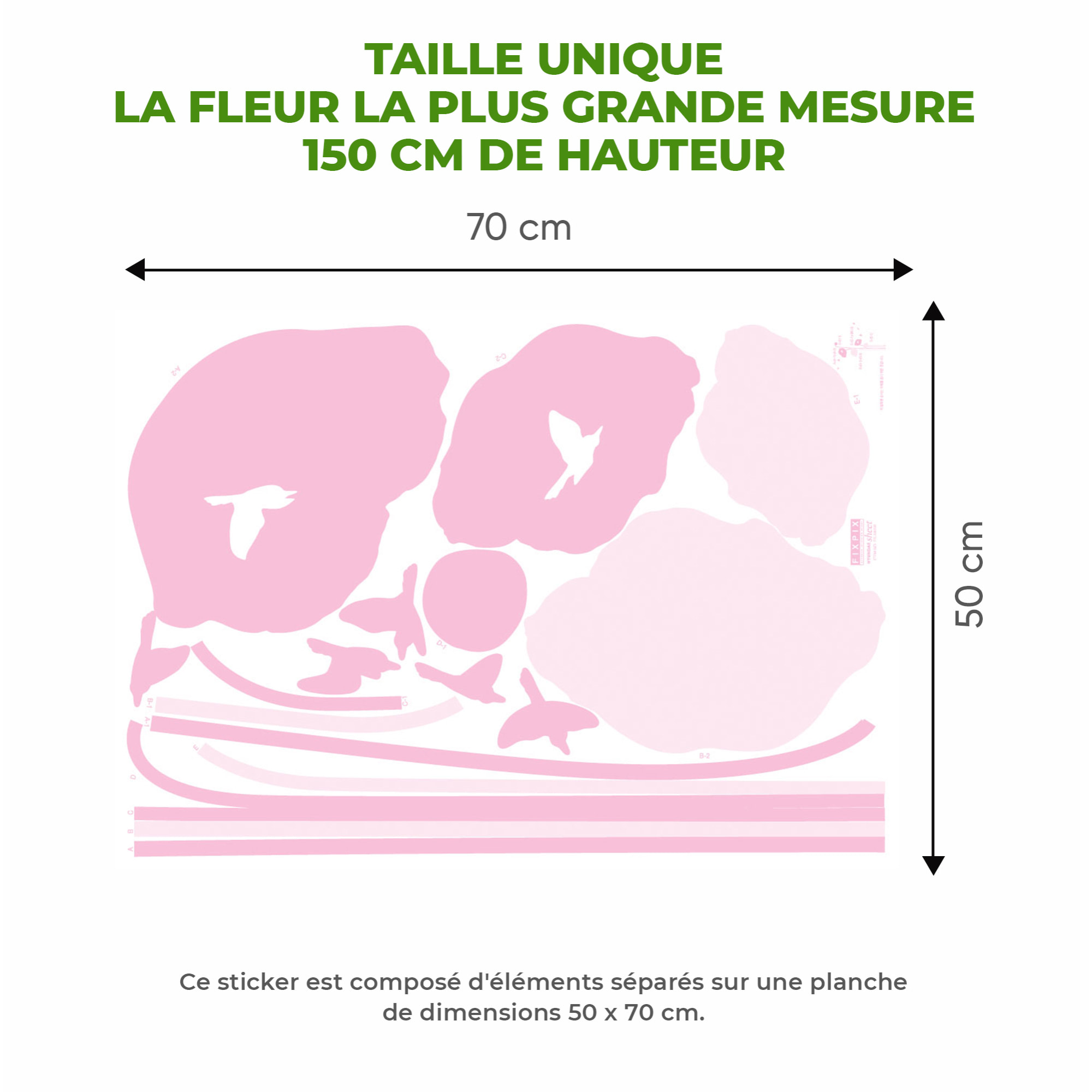 Stickers Muraux décoration adhésifs fleurs tulipes roses et oiseaux