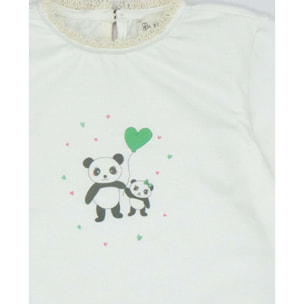 Camiseta estampada oso panda y corazón verde y blanco