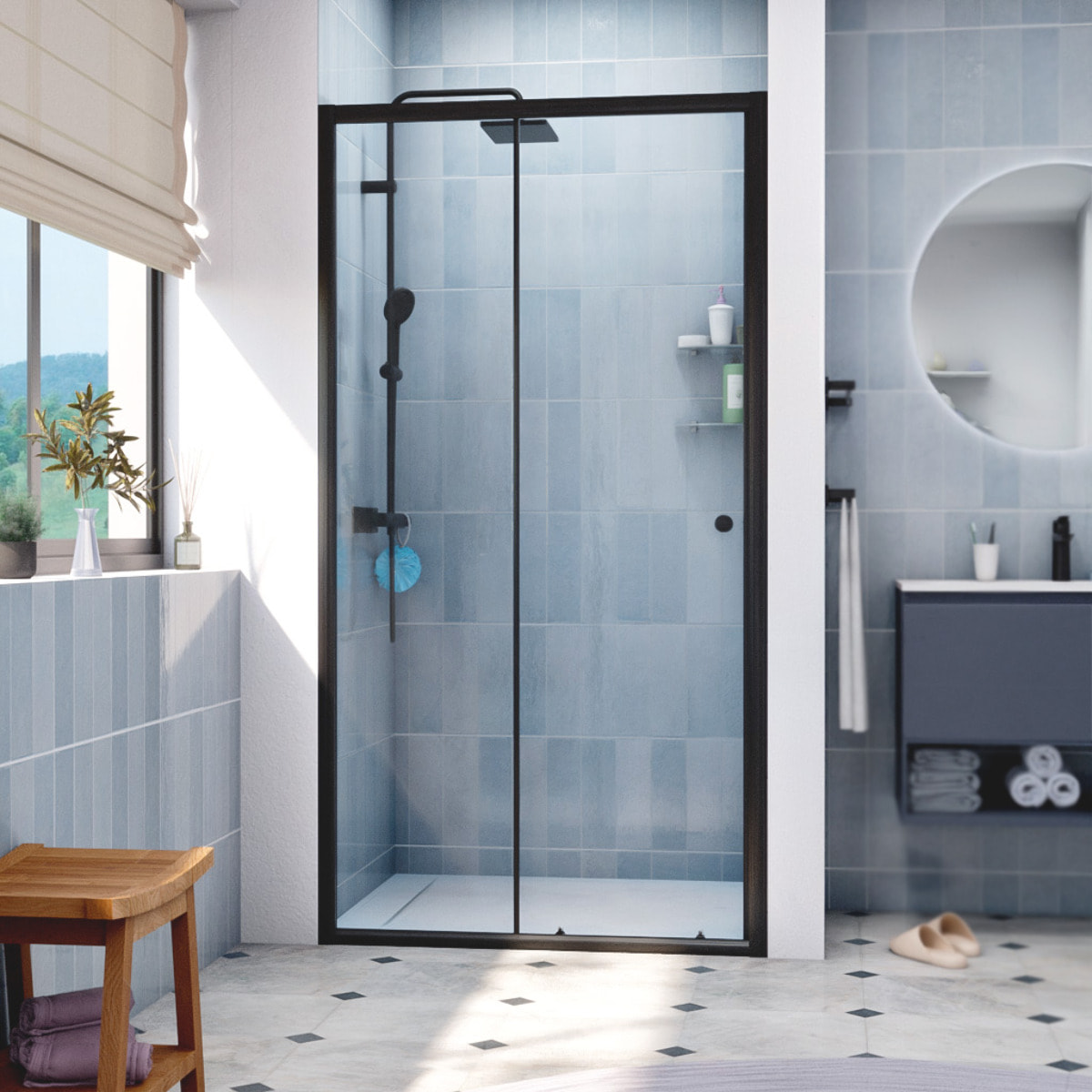 SAT PROJECT  Porte de douche 110x185cm coulissante avec profilé noir mat (SATPROMUD110CT)