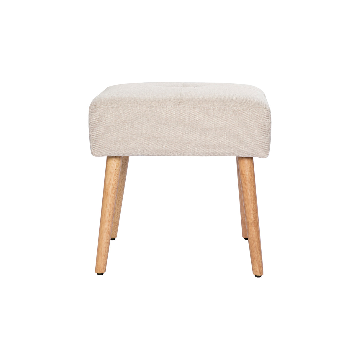 Tabouret bas en tissu effet velours texturé beige et bois clair massif H46 cm GUESTA