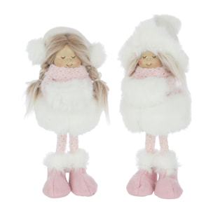 J-Line figurine Filles Debout Chapeau Fourrure - polyester - blanc/rose - small - 2 pcs