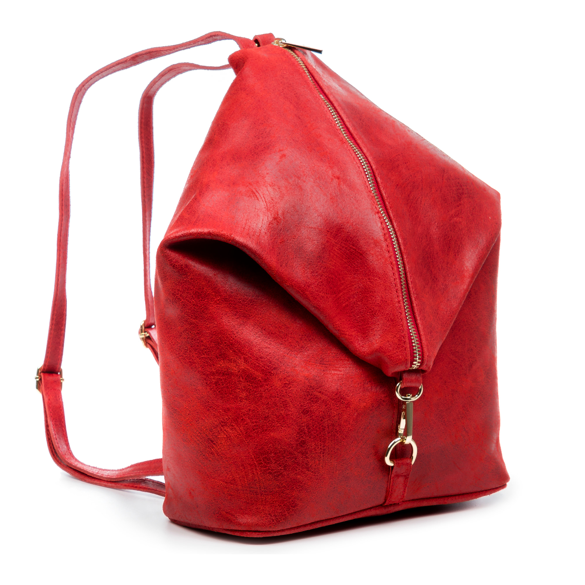 FIRENZE ARTEGIANI Lorena Borsa Zaino da Donna. Vera Pelle Scamosciata Stone Washed Made in Italy 29x12x35 Cm. colore rosso