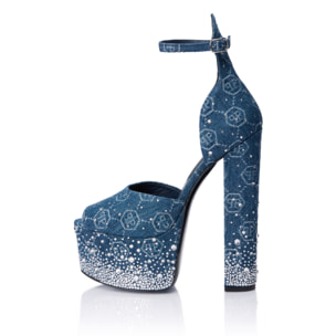 PHILIPP PLEIN Denim High Heels Platforms Monogram Strass
